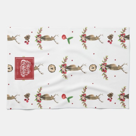 Vrolijk Kerstmis Gepersonaliseerd Winter Herten Pa Theedoek (Horizontaal)