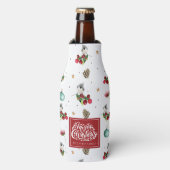 Vrolijk Kerstmis Gepersonaliseerd Wintervogelpatro Flesjeskoeler (Fles Voorkant)