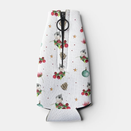 Vrolijk Kerstmis Gepersonaliseerd Wintervogelpatro Flesjeskoeler (Achterkant)