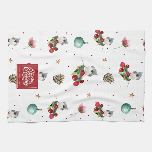 Vrolijk Kerstmis Gepersonaliseerd Wintervogelpatro Theedoek (Horizontaal)