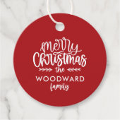 Vrolijk Kerstmis Gepersonaliseerde Familienaam Bedankjes Labels (Voorkant)