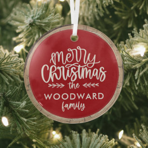 Vrolijk Kerstmis Gepersonaliseerde Familienaam Glas Ornament