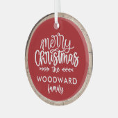 Vrolijk Kerstmis Gepersonaliseerde Familienaam Glas Ornament (Voorkant links)