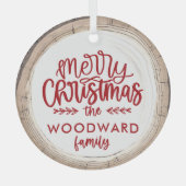Vrolijk Kerstmis Gepersonaliseerde Familienaam Glas Ornament (Voorkant)