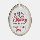 Vrolijk Kerstmis Gepersonaliseerde Familienaam Glas Ornament (Voorkant links)