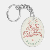 Vrolijk Kerstmis Gepersonaliseerde Foto en Naam Sleutelhanger (Voorkant Links)