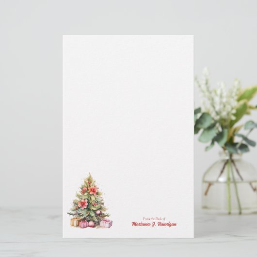 Vrolijk Kerstmis Gepersonaliseerde Tekst Kerstboom Briefpapier (Staand voorkant)