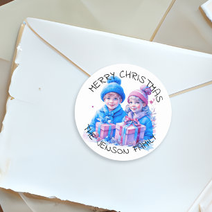 Vrolijk Kerstmis Gepersonaliseerde Waterverf Ronde Sticker