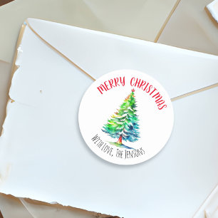 Vrolijk Kerstmis Gepersonaliseerde Waterverf Ronde Sticker