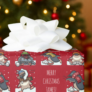Vrolijk Kerstmis Gepersonaliseerde Xmas Penguin Ca Cadeaupapier