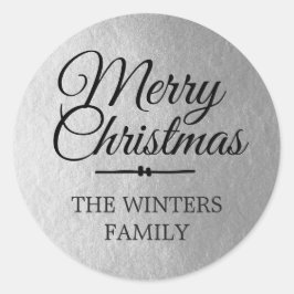 Vrolijk Kerstmis Gepersonaliseerde Zilveren Envelo Ronde Sticker