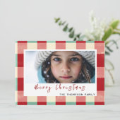 Vrolijk Kerstmis  geruite aangepaste foto Feestdagenkaart (Staand voorkant)