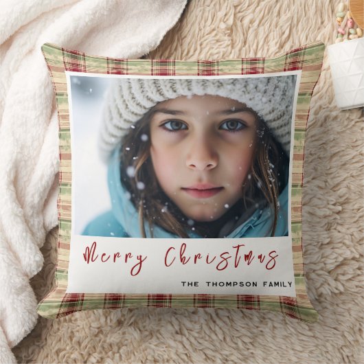 Vrolijk Kerstmis  geruite aangepaste foto Kussen (Deken)