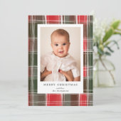 Vrolijk Kerstmis geschilderd rood en groen geruite Feestdagenkaart (Staand voorkant)