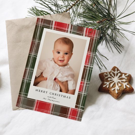 Vrolijk Kerstmis geschilderd rood en groen geruite Feestdagenkaart