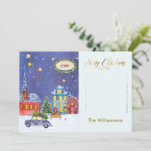 Vrolijk Kerstmis Gezellige Dorpsscène Foto Kerstmi Kaart (Staand voorkant)