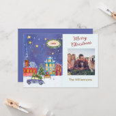 Vrolijk Kerstmis Gezellige Dorpsscène Foto Kerstmi Kaart (Voorkant / Achterkant in situ)
