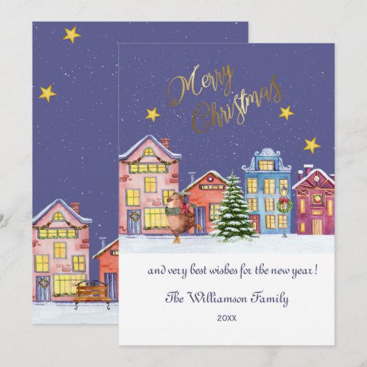 Vrolijk Kerstmis Gezellige Dorpsscène Kerstmis Kaa Feestdagenkaart (Voorkant / Achterkant)