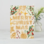 Vrolijk Kerstmis Gingerbread Cookies Lettering Feestdagenkaart (Staand voorkant)