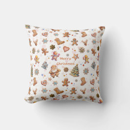 Vrolijk Kerstmis Gingerbread Cookies Wit Kussen