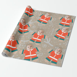 Vrolijk Kerstmis Gingerbread Custom Face Grappig Cadeaupapier