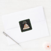 Vrolijk Kerstmis Gingerbread House Groene krans Vierkante Sticker (Envelop)