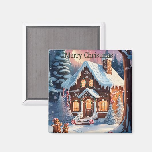 Vrolijk Kerstmis Gingerbread House Magnet (Voorkant / Achterkant)
