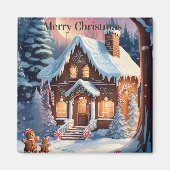 Vrolijk Kerstmis Gingerbread House Magnet (Voorkant)