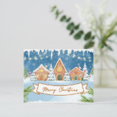 Vrolijk Kerstmis Gingerbread Huizen Feestdagenkaart (Staand voorkant)