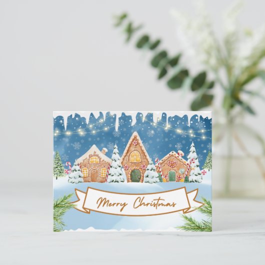 Vrolijk Kerstmis Gingerbread Huizen Feestdagenkaart (Staand voorkant)