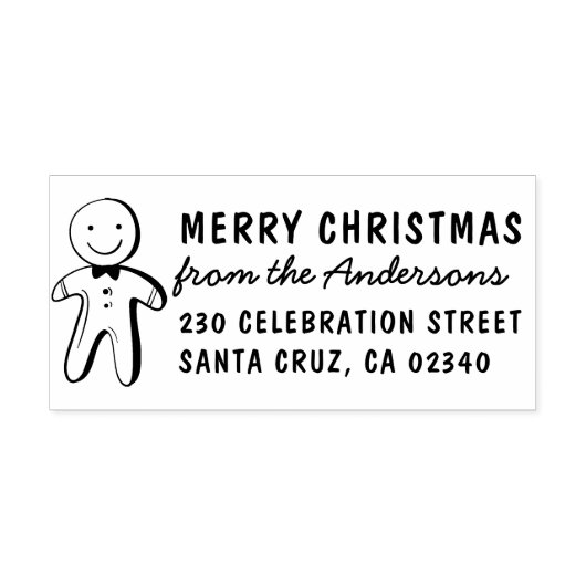 Vrolijk Kerstmis Gingerbread Man Retouradres Rubberstempel (Afrduk)