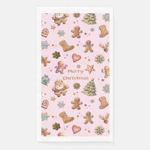 Vrolijk Kerstmis Gingerbread Schattige Fun Pink Servet