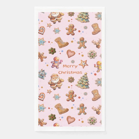 Vrolijk Kerstmis Gingerbread Schattige Fun Pink Servet (Voorkant)