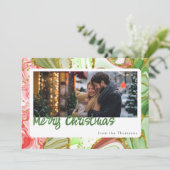 Vrolijk Kerstmis glitter Kerstmis marmer foto Feestdagenkaart (Staand voorkant)