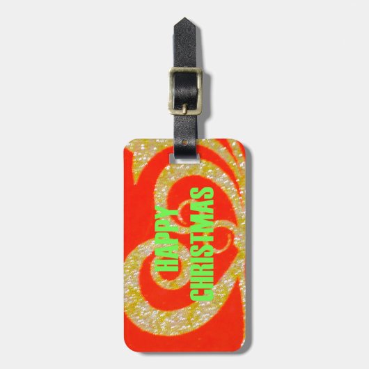 Vrolijk Kerstmis Glitter Rode Tekst Patroon Ontwer Bagagelabel (Voorkant verticaal)