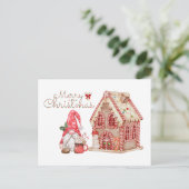 Vrolijk Kerstmis Gnome en Gingerbread House Feestdagenkaart (Staand voorkant)