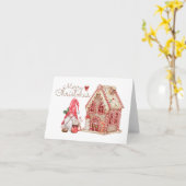 Vrolijk Kerstmis Gnome en Gingerbread House Kaart (Gele Bloem)
