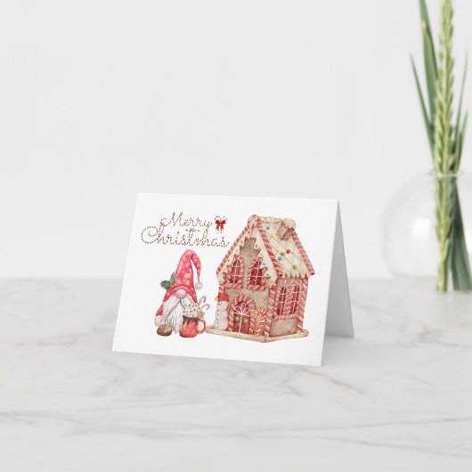Vrolijk Kerstmis Gnome en Gingerbread House Kaart (Voorkant)