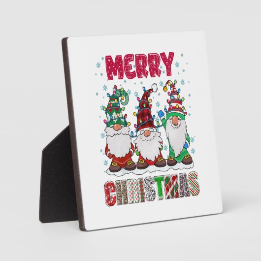 Vrolijk Kerstmis Gnome Familie Grappige Kerstboom Fotoplaat (Voorkant)