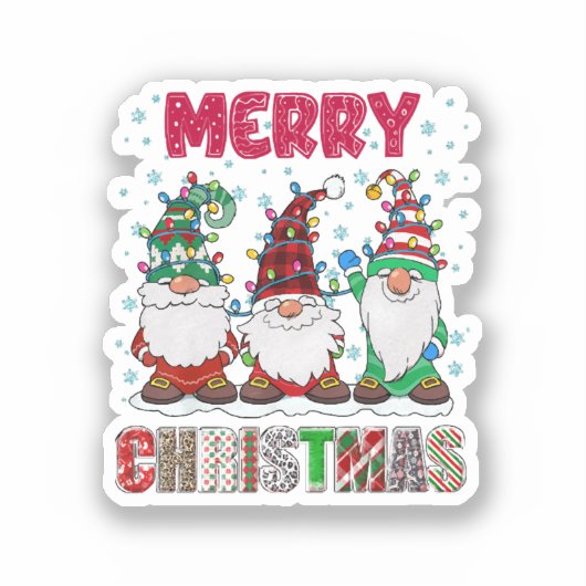 Vrolijk Kerstmis Gnome Familie Grappige Kerstboom Sticker (Voorkant)