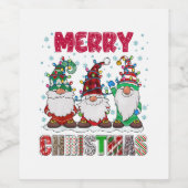 Vrolijk Kerstmis Gnome Familie Grappige Kerstboom Wijn Etiket (Enkel label)