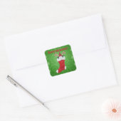 Vrolijk Kerstmis Gnome in Stocking Candy Cane Gree Vierkante Sticker (Envelop)