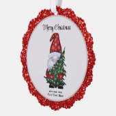 Vrolijk Kerstmis Gnome met Glitter Kerstboom Ornament Kaart (Links)