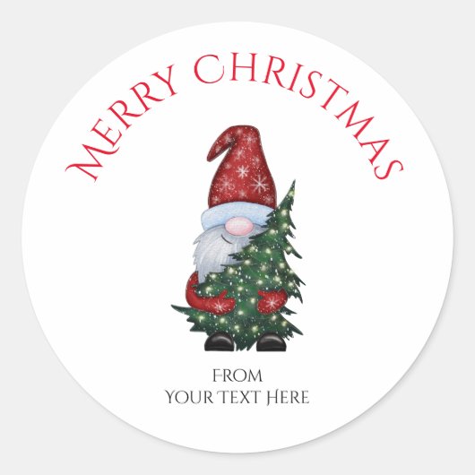 Vrolijk Kerstmis Gnome met Glitter Kerstboom Ronde Sticker (Voorkant)