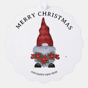 Vrolijk Kerstmis Gnome met Glitter Poinsettia Ornament Kaart