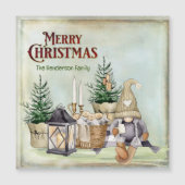 Vrolijk Kerstmis Gnome Picknick Rustieke Cabin (Voorkant)