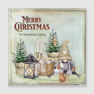 Vrolijk Kerstmis Gnome Picknick Rustieke Cabin