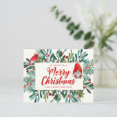 Vrolijk Kerstmis Gnome, Rode Kardinaal, Holly Berr Feestdagenkaart (Staand voorkant)