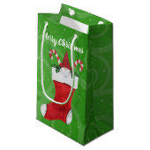 Vrolijk Kerstmis Gnome Rood Stocking Groene Swirls Klein Cadeauzakje (Voorkant Gekanteld)