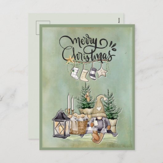 Vrolijk Kerstmis Gnome Rustiek Gezellige Groet Feestdagenkaart (Voorkant / Achterkant)